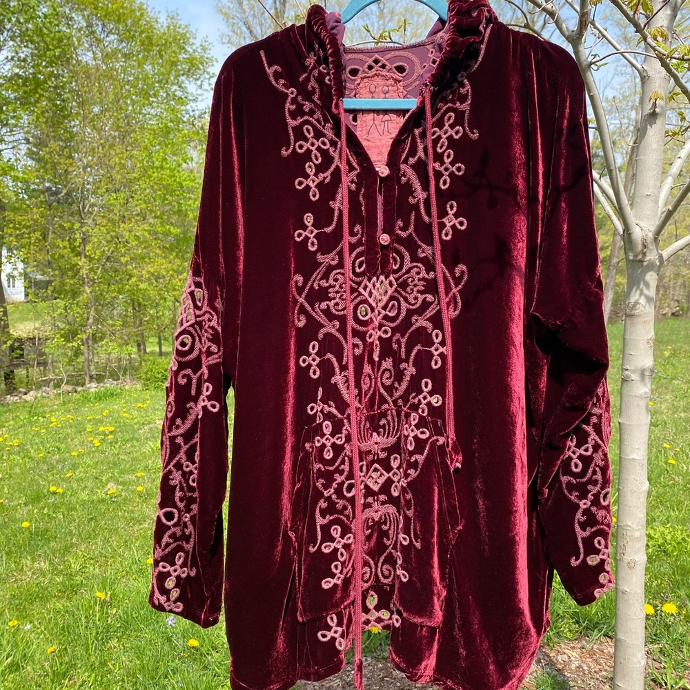 Johnny Was Velvet Embroidered Eyelet Tunic Top